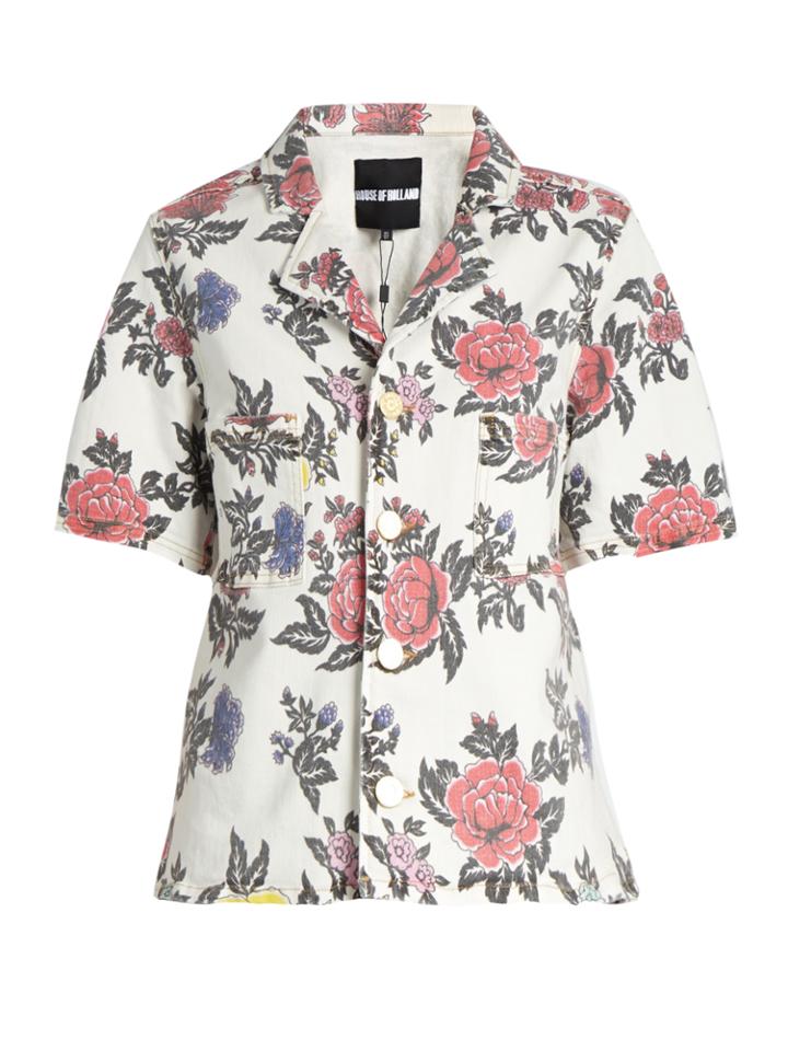 House Of Holland Floral-print Short-sleeved Denim Shirt
