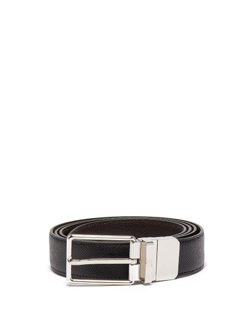 Matchesfashion.com Dunhill - Reversible Saffiano And Grained Leather Belt - Mens - Black Brown