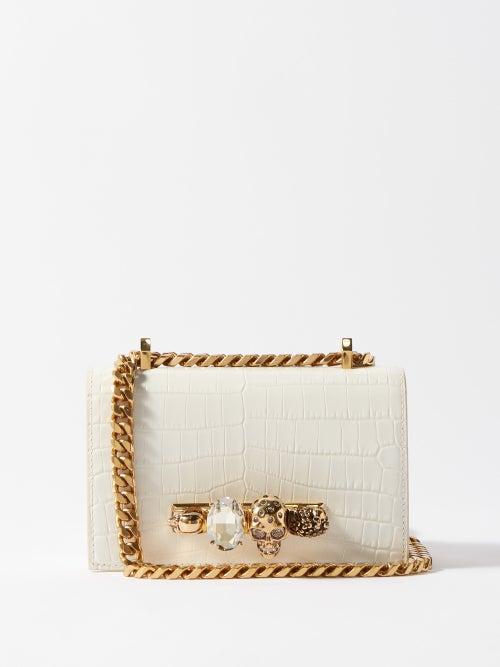 Alexander Mcqueen - Four-ring Crocodile-effect Leather Shoulder Bag - Womens - White