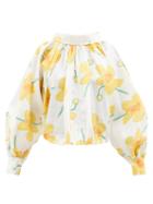 Marni - Balloon-sleeve Floral-print Voile Blouse - Womens - Yellow Print