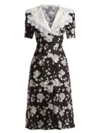 Matchesfashion.com Alessandra Rich - Rose Print Lace Trimmed Dress - Womens - Black Print