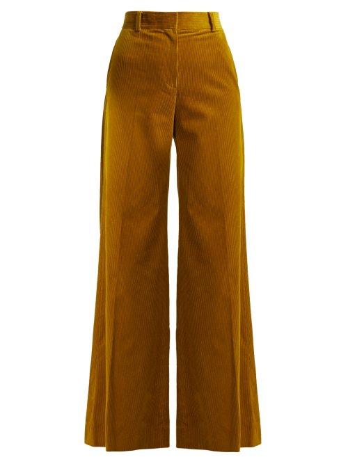 Matchesfashion.com Bella Freud - Bianca Wide Leg Cotton Corduroy Trousers - Womens - Dark Yellow