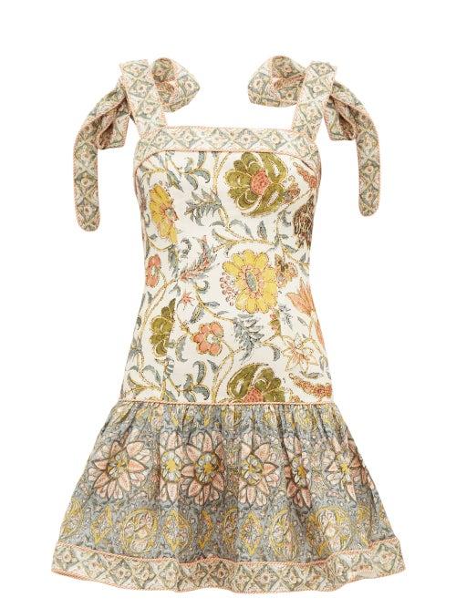Matchesfashion.com Zimmermann - Edie Floral-print Linen Mini Dress - Womens - Green Print