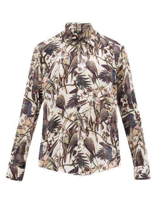 Matchesfashion.com Edward Crutchley - Bird-print Silk-satin Shirt - Mens - Multi