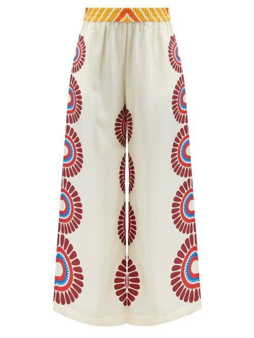 La Doublej - Solar Place-print Silk-twill Palazzo Trousers - Womens - Multi