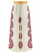 La Doublej - Solar Place-print Silk-twill Palazzo Trousers - Womens - Multi