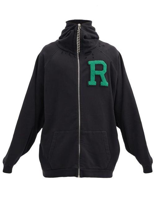 Matchesfashion.com Raf Simons - R-logo Zip-up Cotton-jersey Hooded Sweatshirt - Mens - Black