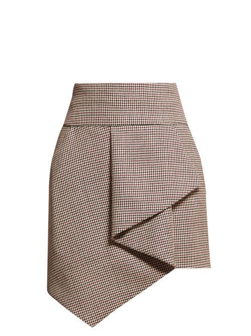 Matchesfashion.com Alexandre Vauthier - Gun Club Draped Houndstooth Wool Skirt - Womens - Burgundy Multi