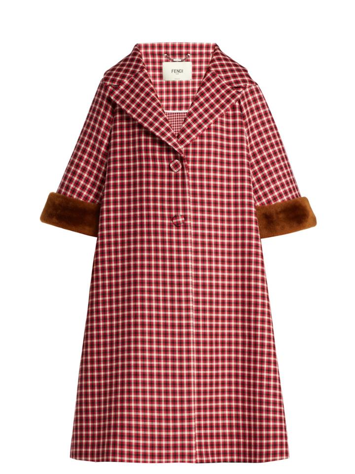 Fendi Shearling-trimmed Checked Wool Coat
