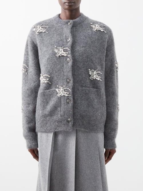 Burberry - Crystal Horse-embellished Wool-blend Cardigan - Womens - Grey
