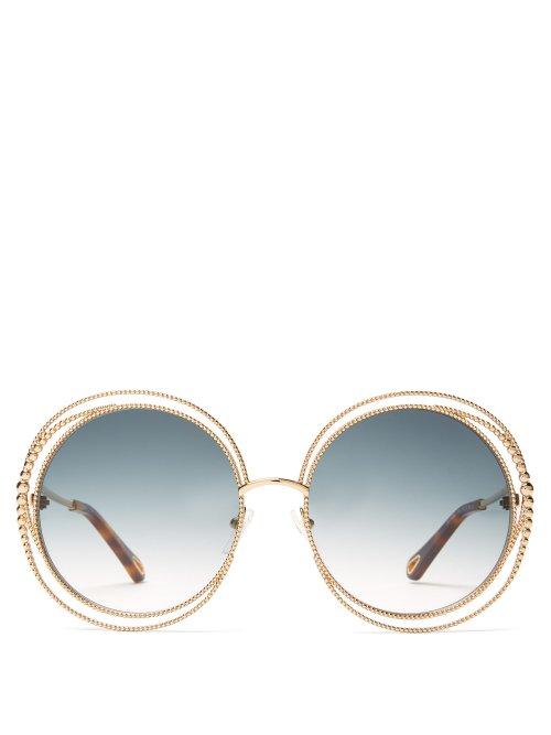 Matchesfashion.com Chlo - Carlina Chain Frame Oversized Round Sunglasses - Womens - Dark Green