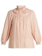Matchesfashion.com See By Chlo - Ruffle Neck Cotton Top - Womens - Nude