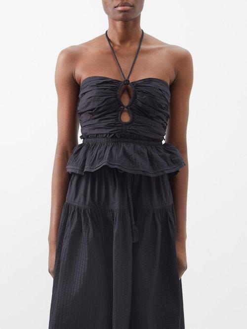 Ulla Johnson - Adaleigh Halterneck Pleated Cotton-poplin Top - Womens - Black