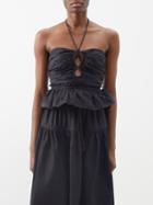 Ulla Johnson - Adaleigh Halterneck Pleated Cotton-poplin Top - Womens - Black
