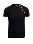 Matchesfashion.com Balmain - Button Embellished Wool Blend Top - Womens - Black