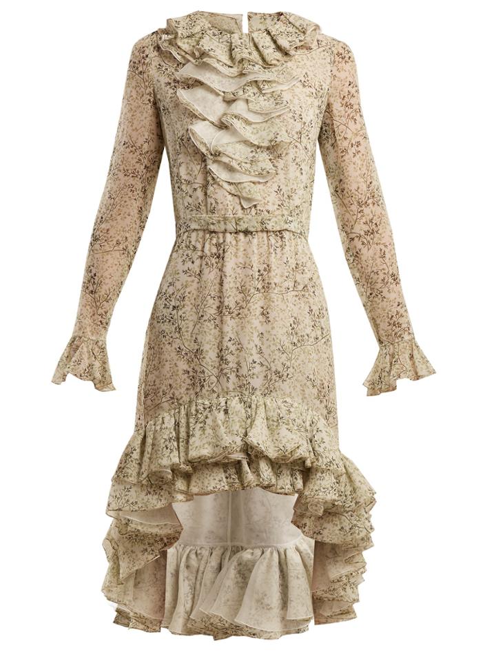 Giambattista Valli Floral-print Ruffle Silk Dress
