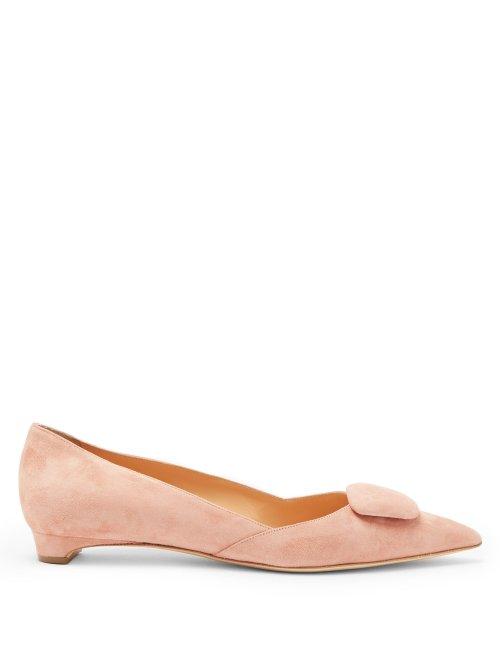 Matchesfashion.com Rupert Sanderson - Aga Point Toe Suede Flats - Womens - Light Pink