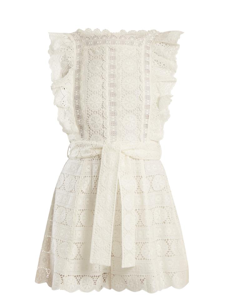Zimmermann Kali Daisy-embroidered Wide-leg Cotton Playsuit