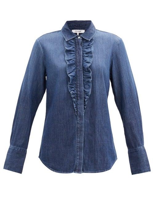 Matchesfashion.com Frame - Ruffled Denim Shirt - Womens - Denim