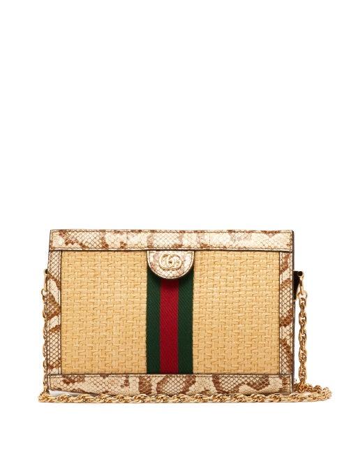 Matchesfashion.com Gucci - Ophidia Small Watersnake Trim Woven Bag - Womens - Beige Multi