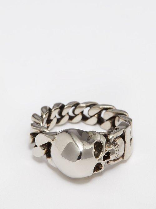 Alexander Mcqueen - Skull Chain-link Ring - Mens - Silver