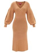 Staud - Carnation Lantern-sleeve Ribbed Sweater Dress - Womens - Camel