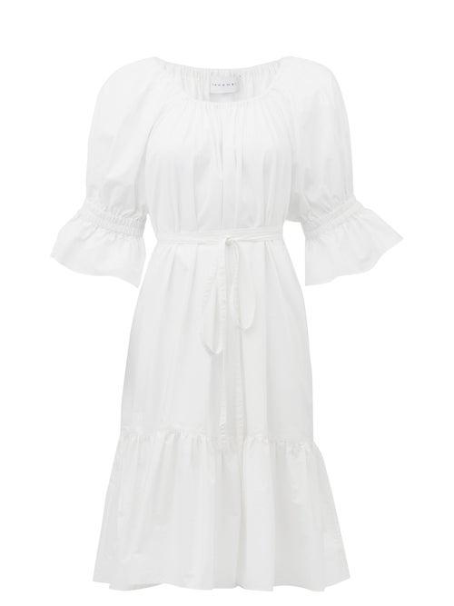 Matchesfashion.com Ephemera - Bell-sleeve Cotton-poplin Dress - Womens - White