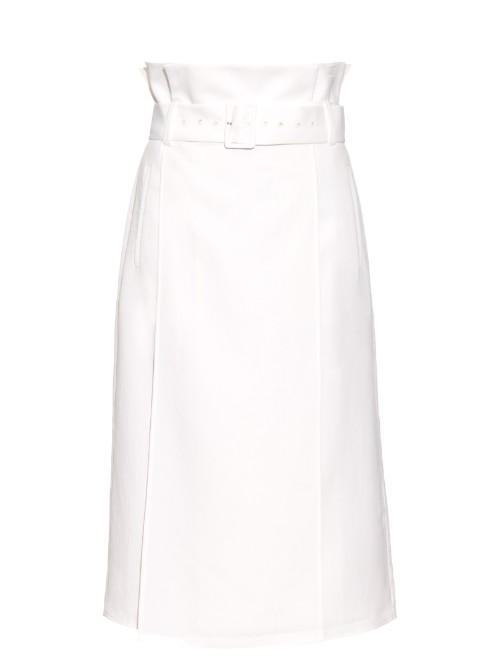 Tibi Belted Crepe Midi Skirt