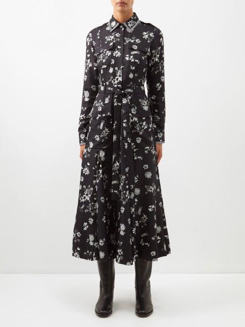 Gabriela Hearst - Meyer Belted Floral-print Silk-twill Shirt Dress - Womens - Black White