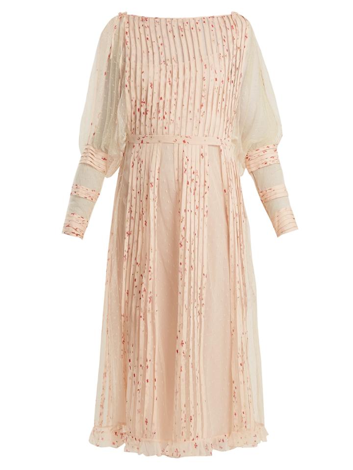 Redvalentino Pleated Tulle Floral-print Midi Dress