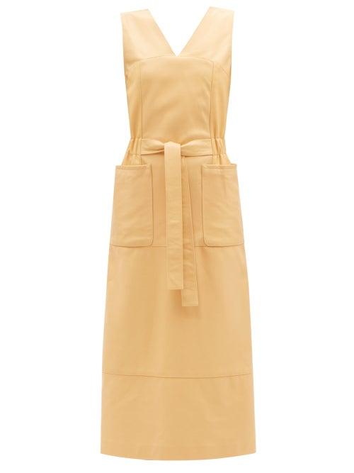 Raey - Tie-waist Leather Tunic Dress - Womens - Yellow