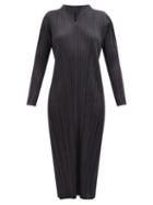 Pleats Please Issey Miyake - Notch-neck Technical-pleated Midi Dress - Womens - Black