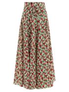 Agua By Agua Bendita - Mimosa Floral-print Linen Midi Skirt - Womens - Green Red