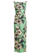 Matchesfashion.com Miu Miu - Floral Print Silk Blend Cloqu Dress - Womens - Green Print