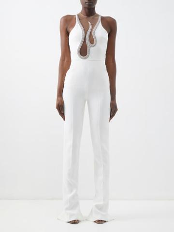 David Koma - Flame Crystal-embellished Crepe Jumpsuit - Womens - White Silver