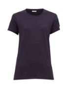 Matchesfashion.com Moncler - Velvet Logo Appliqud Cotton T Shirt - Womens - Navy