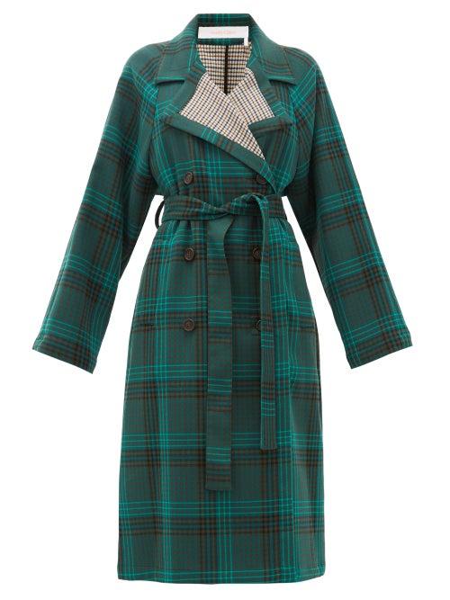 Matchesfashion.com See By Chlo - Belted Checked Twill Trench Coat - Womens - Green Multi