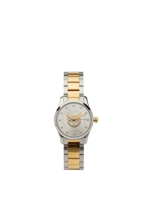 Matchesfashion.com Gucci - G-timeless Mystic Cat Diamond Watch - Womens - Silver