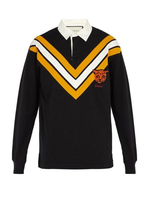 Matchesfashion.com Gucci - Tiger Patch Cotton Rugby Shirt - Mens - Black