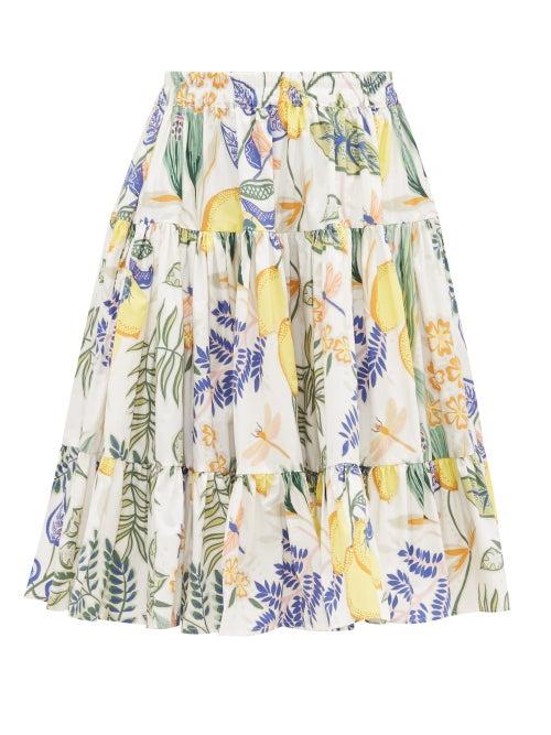 Matchesfashion.com La Doublej - Love Botanical-print Banded Cotton Midi Skirt - Womens - White Print