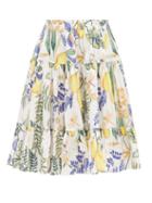 Matchesfashion.com La Doublej - Love Botanical-print Banded Cotton Midi Skirt - Womens - White Print