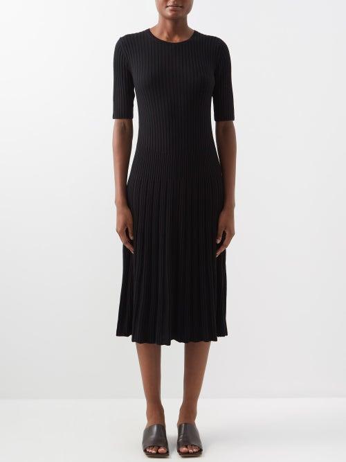 Joseph - Round-neck Ribbed-merino Midi Dress - Womens - Black