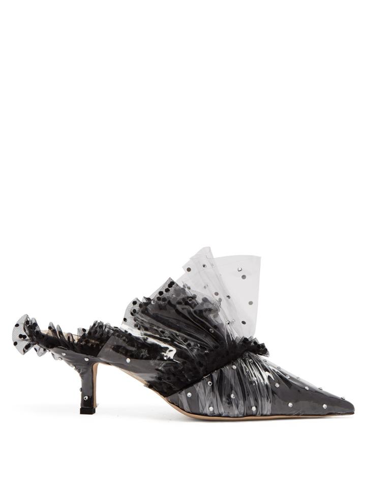 Midnight Polka-dot Pvc And Tulle Mules