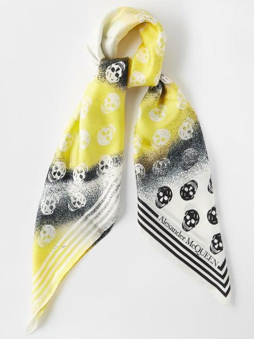 Alexander Mcqueen - Skull-print Silk-twill Scarf - Womens - Black Yellow