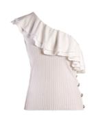 Balmain Ruffle-trimmed One-shoulder Stretch-knit Top
