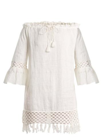Matchesfashion.com Biondi - Off The Shoulder Linen Dress - Womens - White