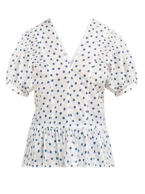 Matchesfashion.com Redvalentino - Polka Dot Print Cotton Top - Womens - White Multi