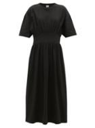 Ladies Rtw Totme - Gathered-waist Organic-cotton Jersey Midi Dress - Womens - Black