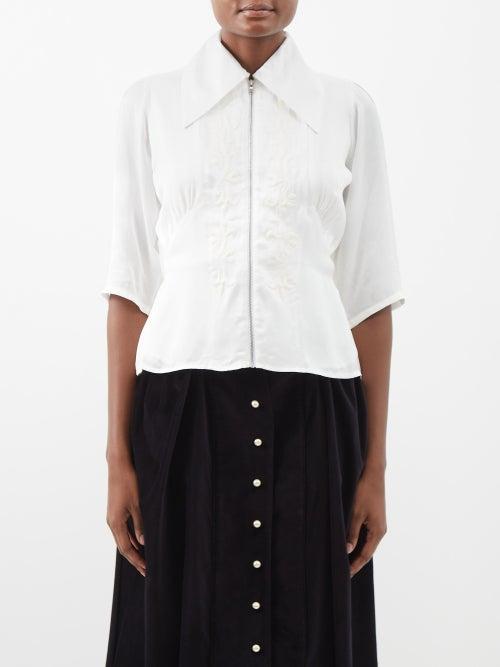 Batsheva - Floral Embroidered Blouse - Womens - White