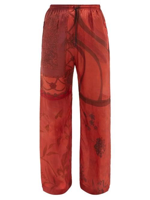 Matchesfashion.com Marine Serre - Floral-print Upcycled-scarf Silk Trousers - Mens - Red